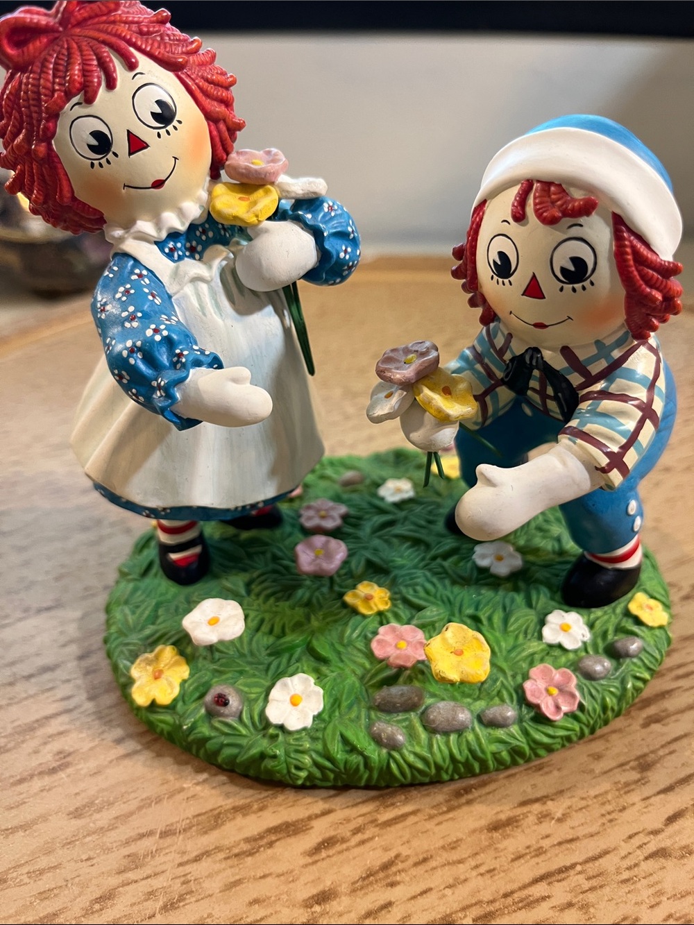 Hand-Painted Red-Haired Children Sculpture - Blue & White Outfit